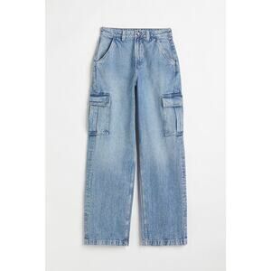 H&M Divided Women’s Cargo Jeans Size 4 Blue Wide Leg Utility Denim 100% Cotton